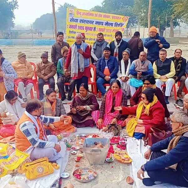 हिन्दू आध्यात्मिक एवं सेवा संस्थान के माघमेला शिविर का हुआ भूमि पूजन